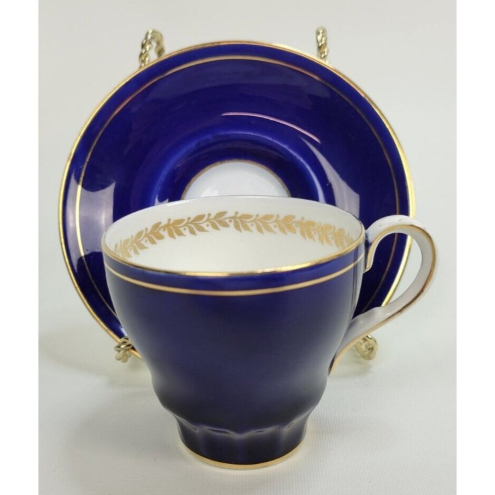 Vintage Aynsley Bone China Cobalt  Blue & Gold Demitasse‎ Cup & Saucer Set